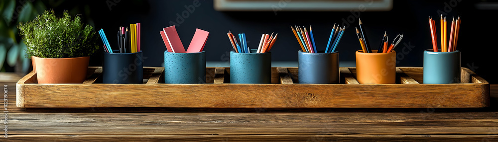 Poster desk tray and sticky notes isolated - a vector image depicting organization and productivity in home