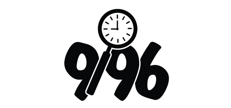 Cartoon work schedule, 996 work rhythm, time. The 996 hour system, which means that employees must work from 9:00 in the morning to 9:00 at night, 6 days a week. Labor overtime, lock concept.