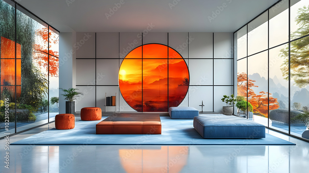 Poster 3d icon glossy home office setup: modern workspace design with abstract digital art on isolated whit