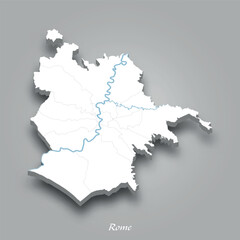 Fototapeta premium 3D Map of Rome with Waterways Highlighted