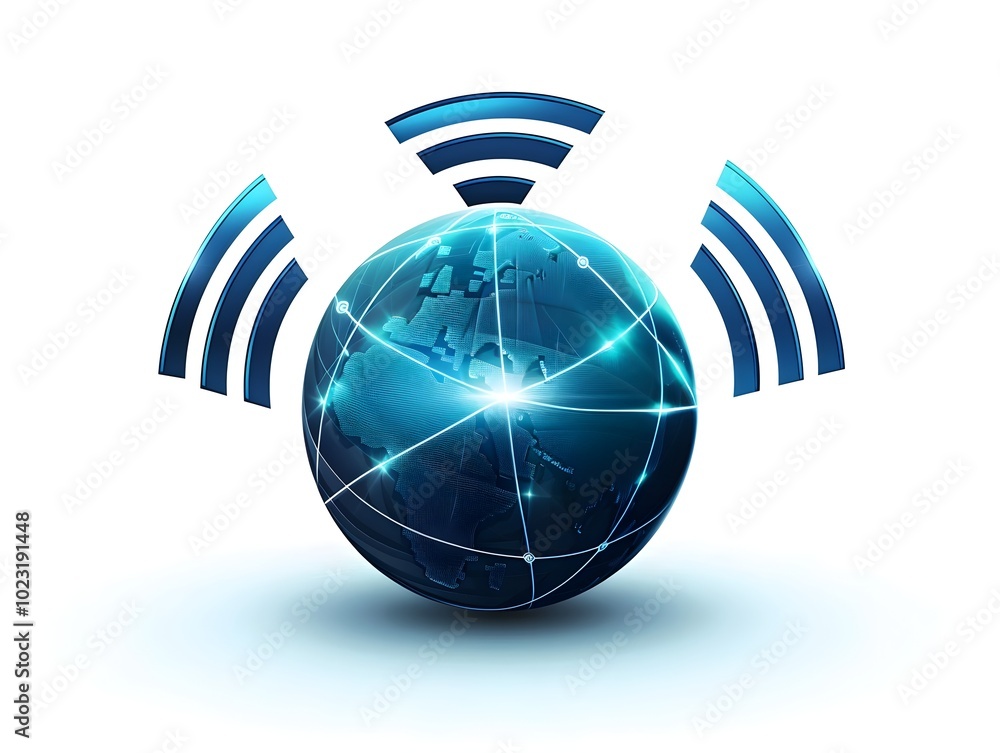 Poster global connectivity and digital communication represented by globe and wifi signal icon