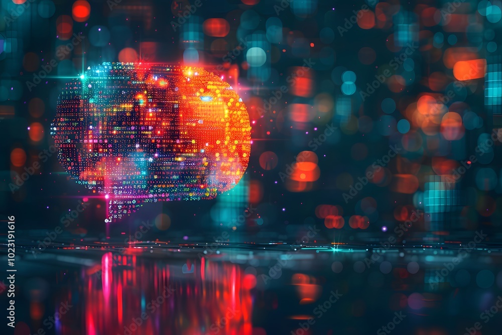 Poster vibrant digital brain concept representing ai and data processing