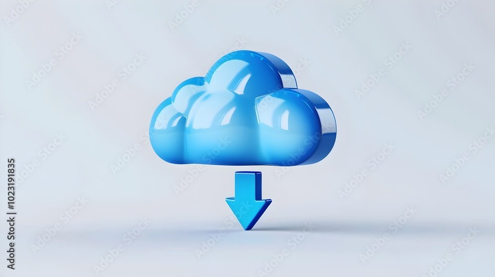 Poster cloud computing icon with download arrow symbolizing digital data storage