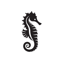 Seahorse Silhouette Vector Icon - Flat Illustration and Clipart.