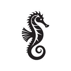 Seahorse Vector Icon - Flat Silhouette Logo and Clipart Design.