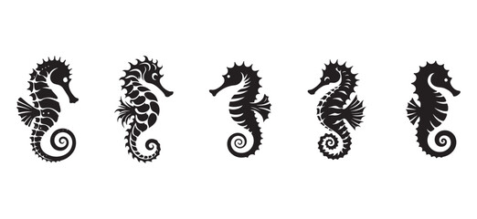 Seahorse Flat Silhouette Vector set Icon and Logo Clipart. © Picture Paradise