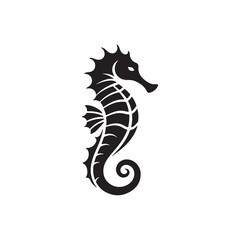 Vector Seahorse Silhouette Icon - Flat Logo and Clipart Design.