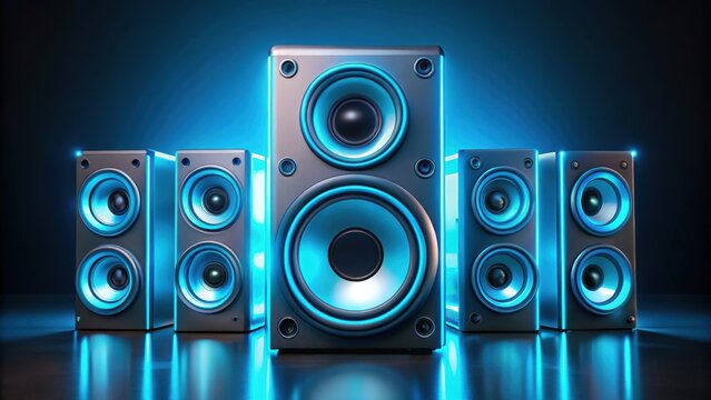 Futuristic wireless sound system with light blue drivers in , futuristic, wireless, sound system, light blue, drivers