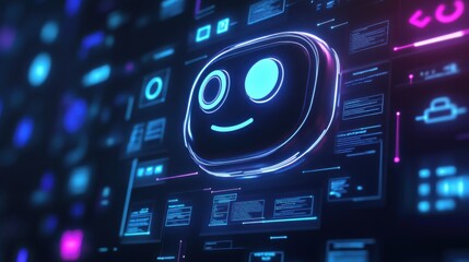 Obraz premium Chatbot driven by artificial intelligence creating secure, encrypted global data connections, with virtual control panels displaying network status and real-time analytics.