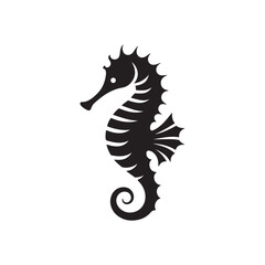 Flat Seahorse Vector Icon - Silhouette Logo Clipart Illustration.