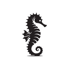 Silhouette Seahorse Vector Icon - Flat Logo and Clipart Design.