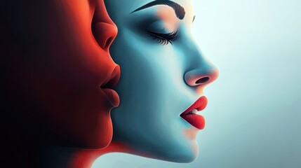 A stylized image of two faces in profile, showcasing contrasting colors and expressions.