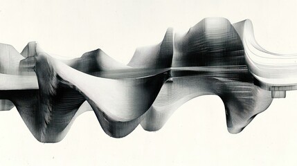 Abstract black and white waveforms create a dynamic visual rhythm.