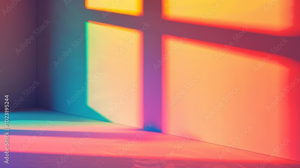 Poster abstract colorful light pattern through window on wall
