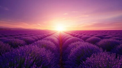 Stunning Lavender Field at Sunset Horizon