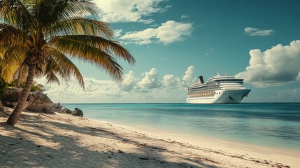 Fototapeta premium Cruise Ship Approaching a Tropical Beach