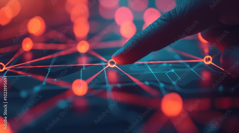 Aufkleber fingertip touching a glowing digital network, representing connectivity and data flow.