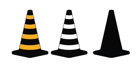 Cone traffic icon set on white background 