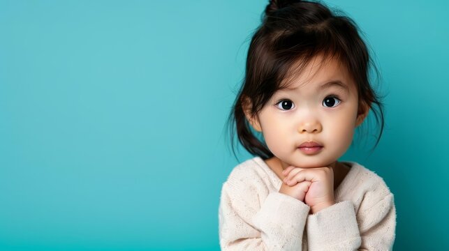 Cute Asian toddler girl with big eyes looking at the camera