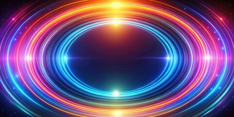 Abstract background with colorful speed of light streaks against circular rings, colorful, speed of light, abstract, background