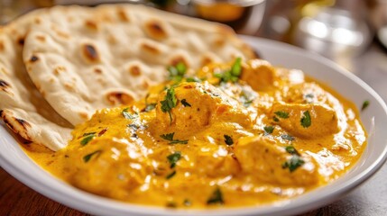 Delicious Chicken Korma with Saffron and Naan Bread