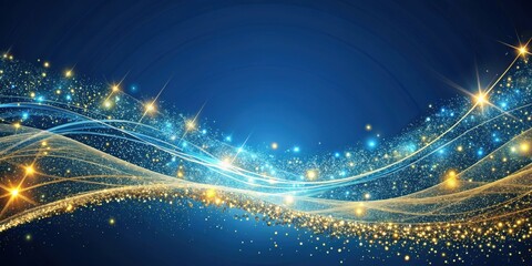 Fototapeta premium Abstract blue background with intricate gold lines and shining glitter, blue, abstract, background, gold, lines, glitter