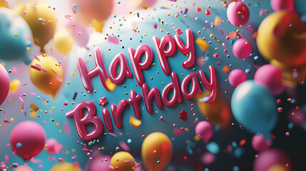 words "Happy Birthday" on bright celebrative background