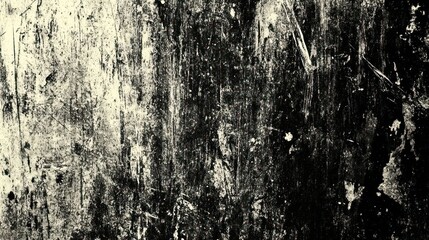 Fototapeta premium A textured black and white surface with scratches and marks, evoking a sense of decay.