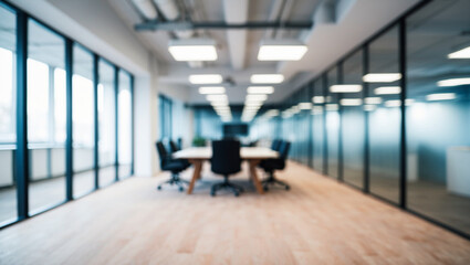 Blurred image of modern office interior with bokeh lights.