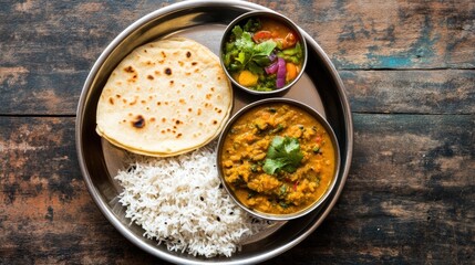 Simple Vegetarian Thali with Dal and Sabzi