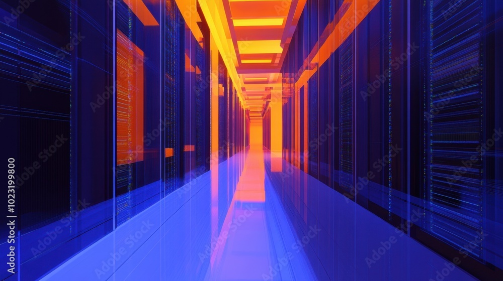 Aufkleber 3d abstract perspective of a networking room with digital towers, showcasing the interconnectedness 