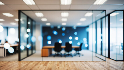 Blurred image of modern office interior with bokeh lights.