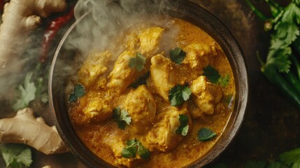 Hot Bowl of Chicken Korma with Fresh Herbs