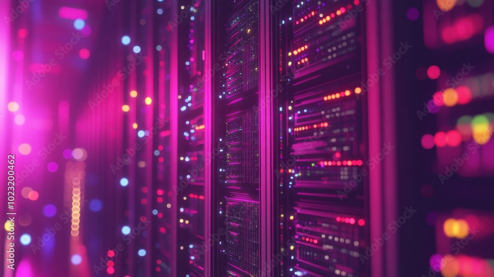 Poster 3d perspective of digital towers in a networking room, highlighting the interconnected infrastructur