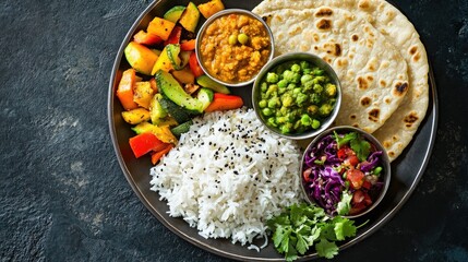Fresh Seasonal Thali with Rice and Vegetables