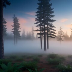 Winter Sunrise in a fogy days landscape design.