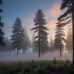 Winter Sunrise in a fogy days landscape design.