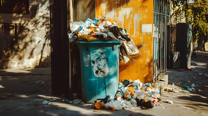 Overflowing Dumpster in Neglected Urban Alley Highlights Environmental and Social Issues