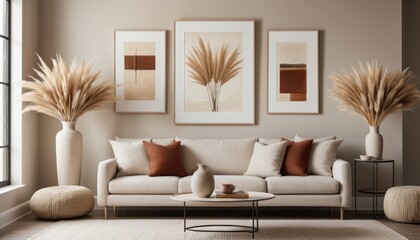 Modern Cozy Living Room with Neutral Tones and Earthy Accents