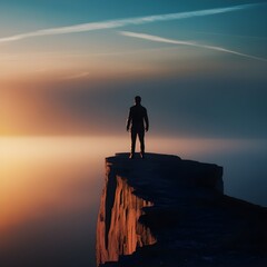 Obraz premium silhouette of a man standing on the top of the mountain