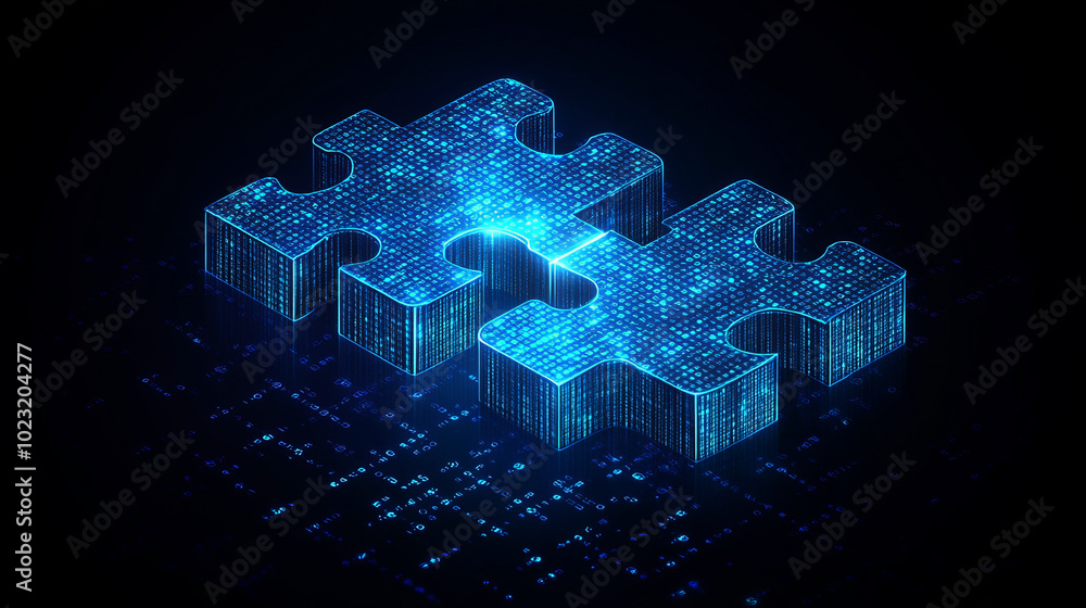 Aufkleber two puzzle pieces connected, symbolizing the unity of ai and business in data center management.