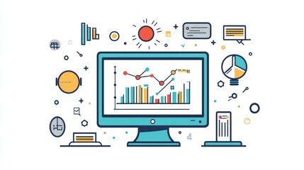 Fototapeta premium computer and business analysis and technology and digital marketing icons