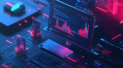 Obraz premium computer and business analysis and technology and digital marketing icons