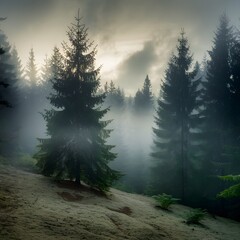 Winter Sunrise in a fogy days landscape design.