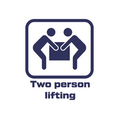 Two person lifting packaging symbol, Two person lifting, packaging symbol, heavy load, teamwork, safety label, manual handling, caution symbol, weight limit, box handling, lifting instructions, web
