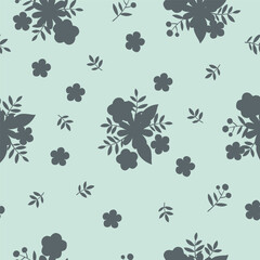 Hand drawn seamless pattern with flowers in gray swamp shades. Lovely romantic Ditsy Fashion Print for background, holiday design, wallpaper, fabric