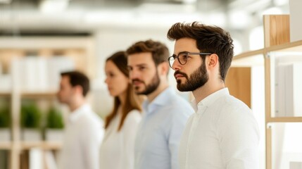 Team of professional experts collaborating on the planning and development of a sustainable product launch with a focus on eco friendly materials and processes in a modern office workspace