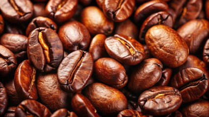 Close up of glossy coffee beans with rich brown hues, coffee, beans, glossy, rich, brown, roasting, textures, robust flavor