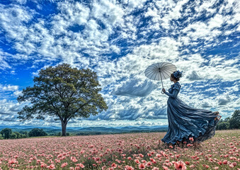 Illustration of a Lady with an Umbrella Impressionism
