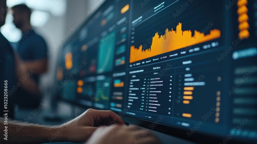 Poster close up view of a digital dashboard used by a team to track and analyze their company s progress on